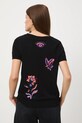 Odzież T-shirt damski z ozdobnymi haftami RW25-TSD603 czarny