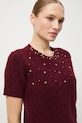 T-shirt damski z warkoczowym splotem bordowy RW25-TSD700