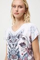 T-shirt bawełniany damski wzorzysty RW25-TSD702 beżowy