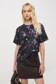 T-shirt bawełniany damski wzorzysty RW25-TSD703 czarny RW25