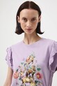 T-shirt bawełniany damski z nadrukiem fioletowy RW25-TSD904
