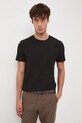 T-shirt bawełniany męski z elastanem z drobnym wzorem czarny RW25-TSM074