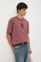T-shirt bawełniany męski z nadrukiem okrągły różowy RW25-TSM304