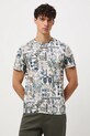 T-shirt bawełniany męski wzorzysty beżowy RW25-TSM312