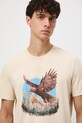T-shirt bawełniany męski z nadrukiem beżowy RW25-TSM411