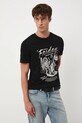 T-shirt bawełniany męski z nadrukiem czarny RW25-TSM603