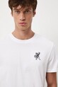 T-shirt bawełniany męski z ozdobnym haftem biały RW25-TSM605