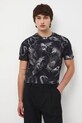 T-shirt bawełniany męski z elastanem wzorzysty czarny RW25-TSM716
