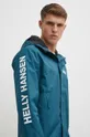 turquoise Helly Hansen rain jacket