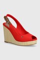 Σανδάλια Tommy Hilfiger ICONIC ELENA SLING BACK WEDGE υφασμάτινο κόκκινο FW0FW04789