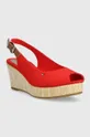 Σανδάλια Tommy Hilfiger ICONIC ELBA SLING BACK WEDGE κόκκινο