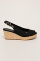 Sandály Tommy Hilfiger ICONIC ELBA SLING BACK WEDGE imitace semiše černá FW0FW04788