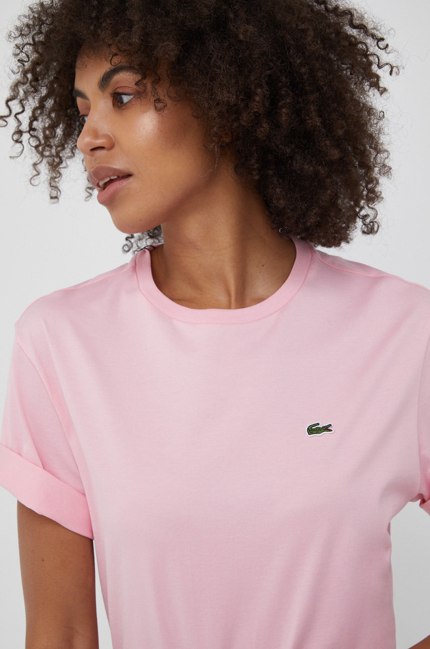 różowy Lacoste t-shirt bawełniany