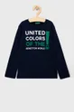 tmavomodrá Detské tričko s dlhým rukávom United Colors of Benetton Chlapčenský