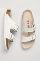 white Birkenstock sliders Arizona