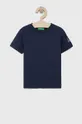 granatowy United Colors of Benetton T-shirt bawełniany dziecięcy Chłopięcy