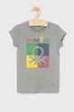 szary United Colors of Benetton T-shirt bawełniany dziecięcy Dziewczęcy