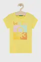żółty United Colors of Benetton T-shirt bawełniany dziecięcy Dziewczęcy