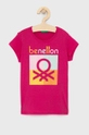 różowy United Colors of Benetton T-shirt bawełniany dziecięcy Dziewczęcy