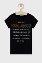 czarny United Colors of Benetton T-shirt bawełniany dziecięcy Dziewczęcy