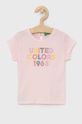 pastelová ružová Detské bavlnené tričko United Colors of Benetton Dievčenský