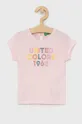 różowy United Colors of Benetton T-shirt bawełniany dziecięcy Dziewczęcy