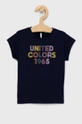 granatowy United Colors of Benetton T-shirt bawełniany dziecięcy Dziewczęcy