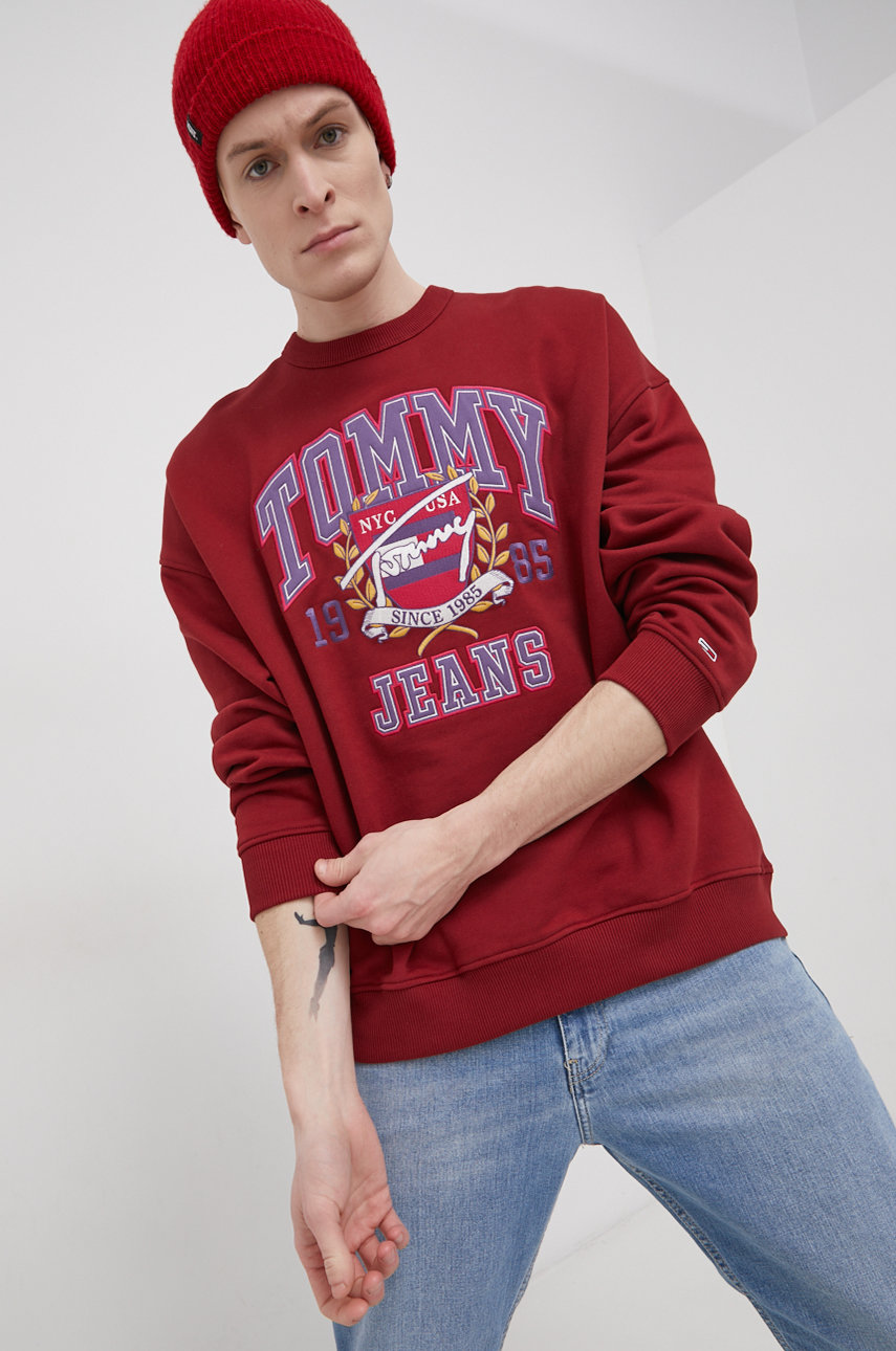 Bavlněná mikina Tommy Jeans kaštanová