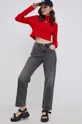 Bavlnené tričko s dlhým rukávom Tommy Jeans červená