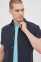 Βαμβακερό πουκάμισο Jack & Jones σκούρο μπλε