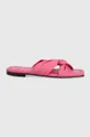 ροζ Δερμάτινες παντόφλες HUGO Lola Twisted Γυναικεία