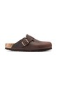 Birkenstock klapki skórzane Boston płaski brązowy 860133