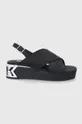 čierna Kožené sandále Karl Lagerfeld K-blok Wedge Dámsky