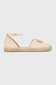 Tory Burch espadryle skórzane Eleanor Dorsay płaski beżowy 88743.122