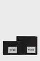 μαύρο Δερμάτινο πορτοφόλι και θήκη καρτών HUGO Ανδρικά