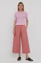 Λινό παντελόνι Max Mara Leisure ροζ
