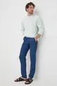 Λινό παντελόνι Tommy Hilfiger σκούρο μπλε