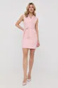 Λινό φόρεμα Guess ροζ