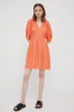 Λινό φόρεμα United Colors of Benetton πορτοκαλί