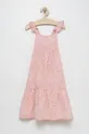 roza Otroška lanena obleka United Colors of Benetton Dekliški