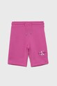 Dětské bavlněné šortky Calvin Klein Jeans pletenina růžová IG0IG01446.PPYY