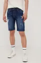 tmavomodrá Rifľové krátke nohavice Produkt by Jack & Jones Pánsky