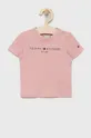 różowy Tommy Hilfiger t-shirt bawełniany dziecięcy Chłopięcy