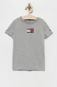 szary Tommy Hilfiger t-shirt bawełniany dziecięcy Chłopięcy