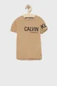 μπεζ Calvin Klein Jeans - Παιδικό βαμβακερό μπλουζάκι Για αγόρια