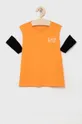 oranžová Detské bavlnené tričko EA7 Emporio Armani Chlapčenský