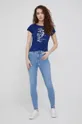Бавовняна футболка Sisley темно-синій