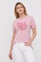 růžová Bavlněné tričko HUGO Dámský