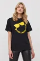 czarny Karl Lagerfeld t-shirt bawełniany 221W1752 Damski