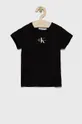 črna Otroška bombažna kratka majica Calvin Klein Jeans Dekliški